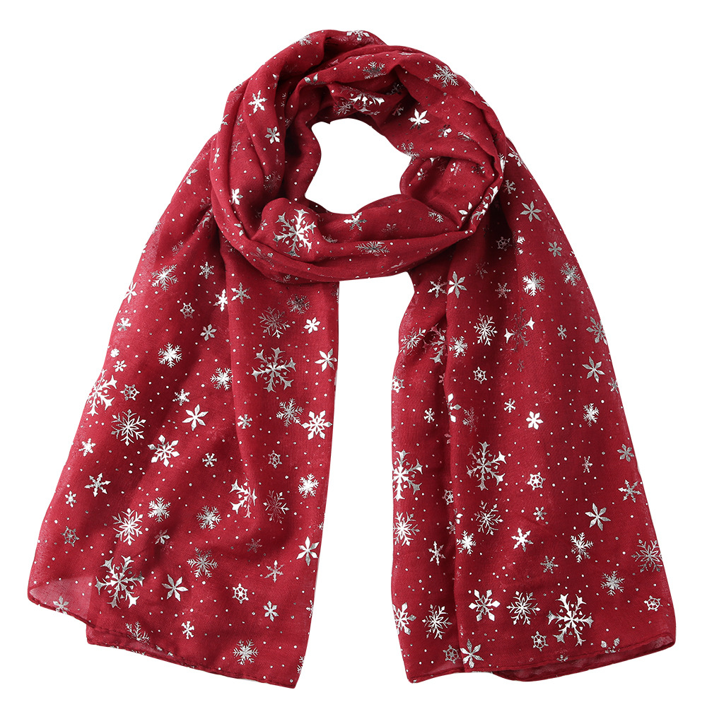 跨境热销 欧美围巾 圣诞雪花小雪花烫银印花围巾 snowflake scarf