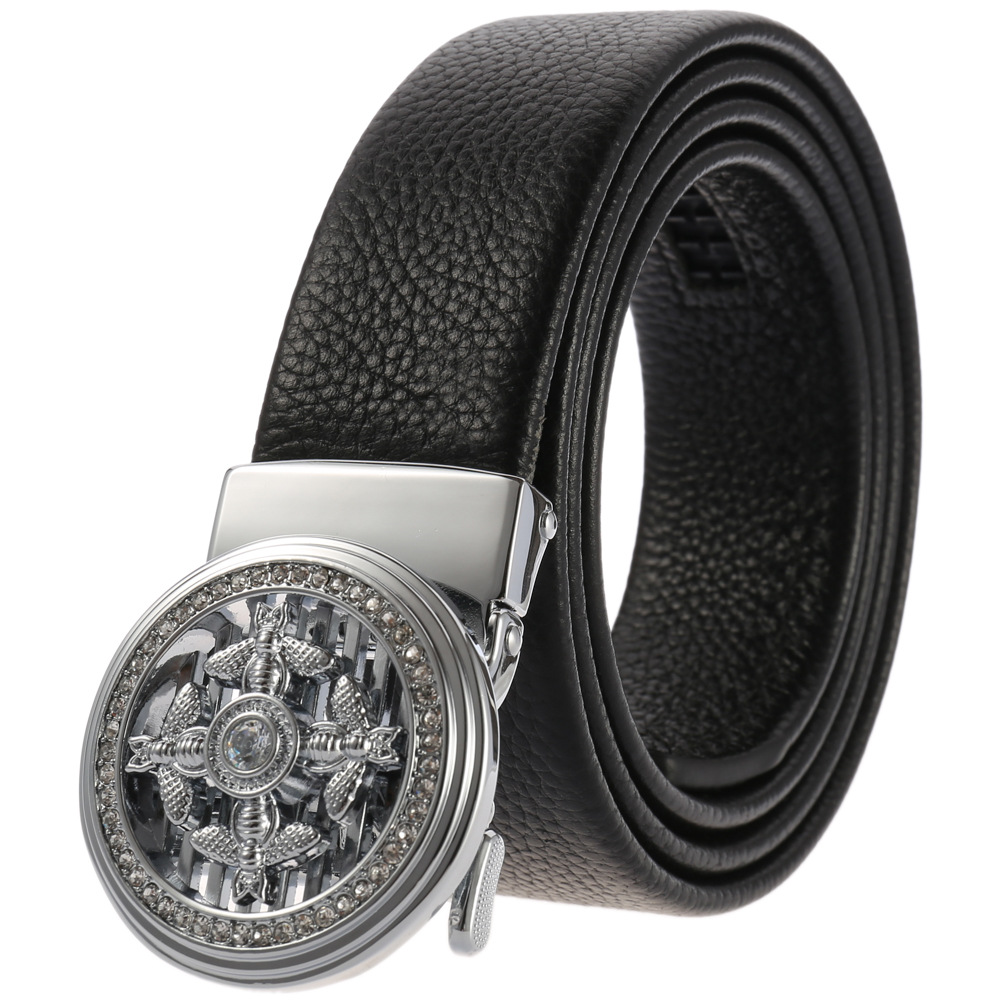 时来运转自动扣皮带头层牛皮 男士皮带 腰带 ly35-22432-5