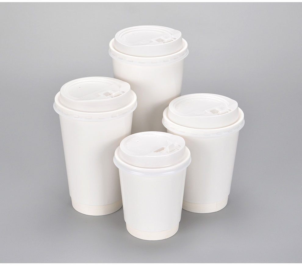 白色一次性纸杯 双层中空咖啡杯隔热防烫热饮杯奶茶杯100个带盖