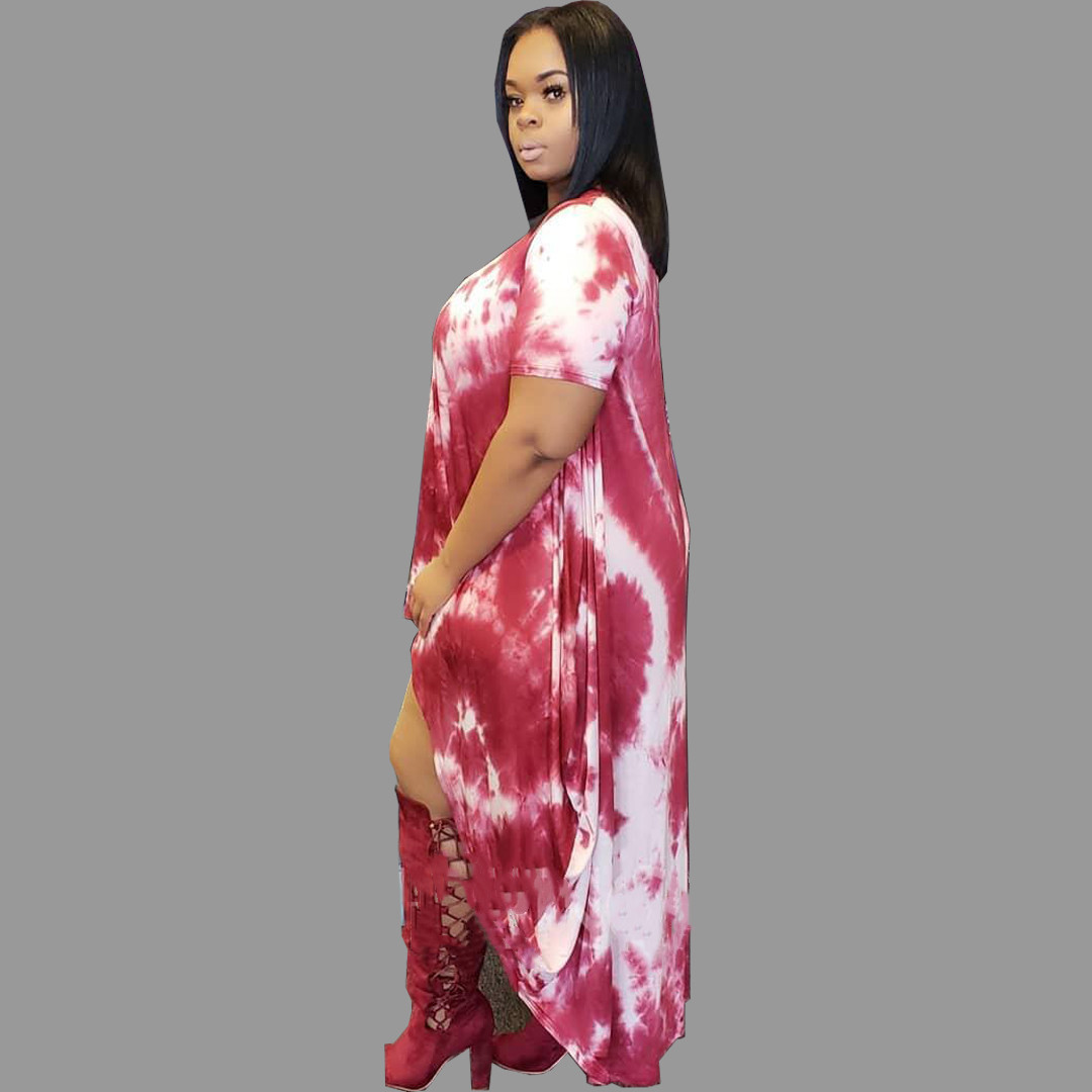 yf1015 欧美跨境爆款女装 春夏新款宽松短袖印花印染圆领连衣裙