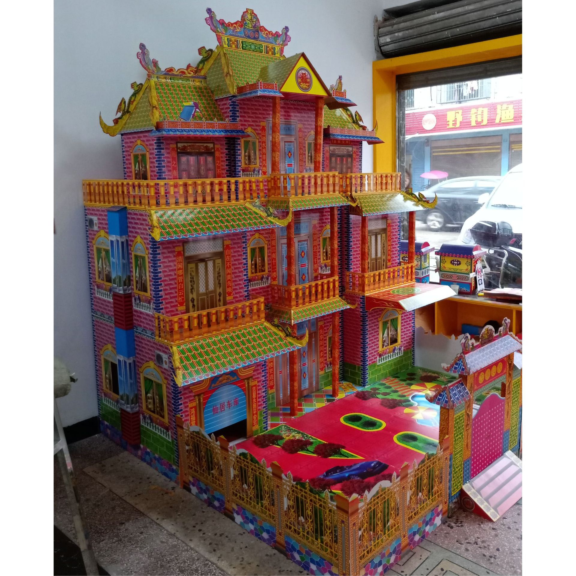 殡葬用品纸扎别墅灵屋 新款瓦楞纸灵房冥屋厂家批发 万福仙居