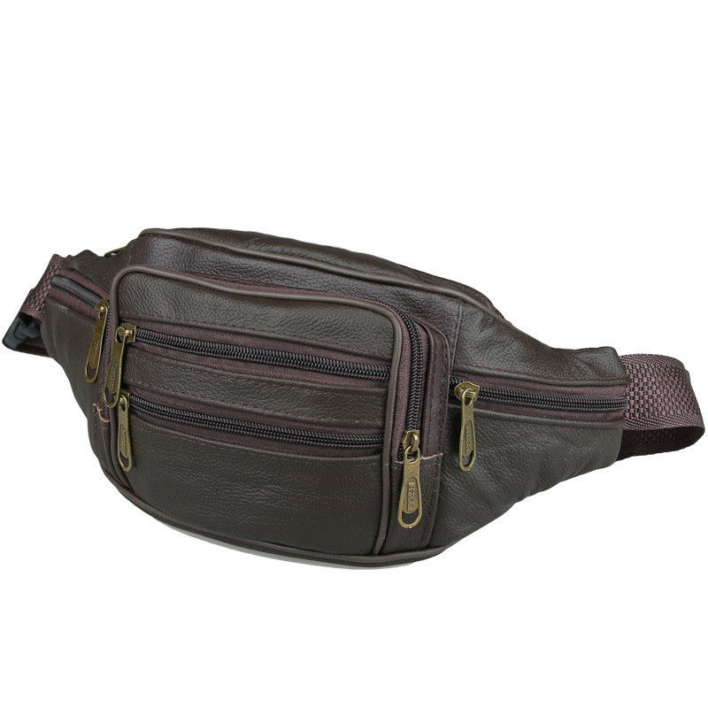 Men's Belt Bag Top Layer Leather Business Coin Purse Cattle Leather Waist Bag Large Capacity Yoga Sports Bag Crossbody Waist Bag