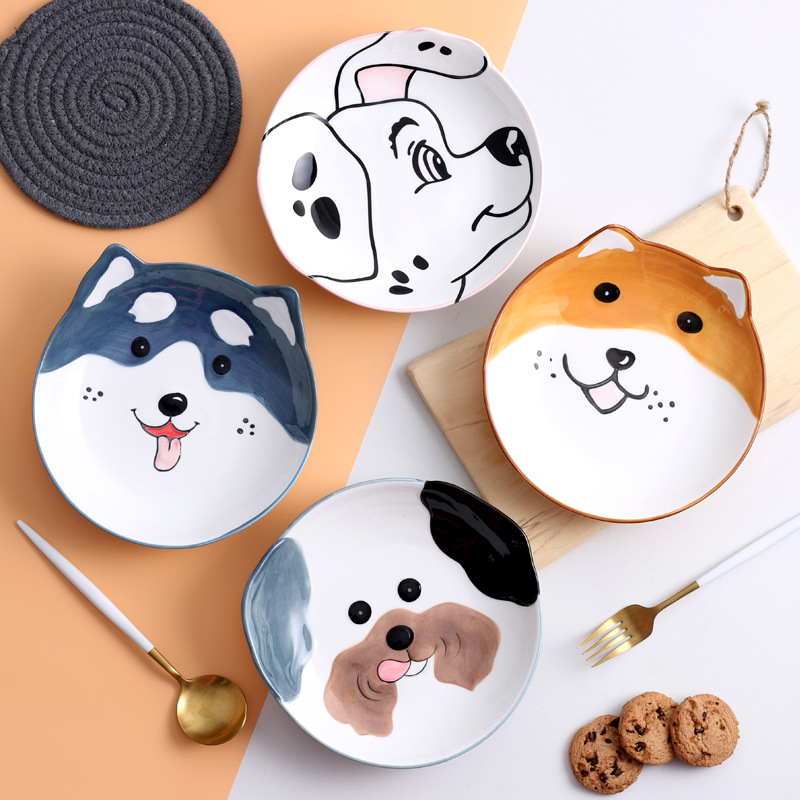 8-Inch Cartoon Puppy Ceramic Plate Cute Children Student Household Trending Creative Animal Emblema Swing Plate