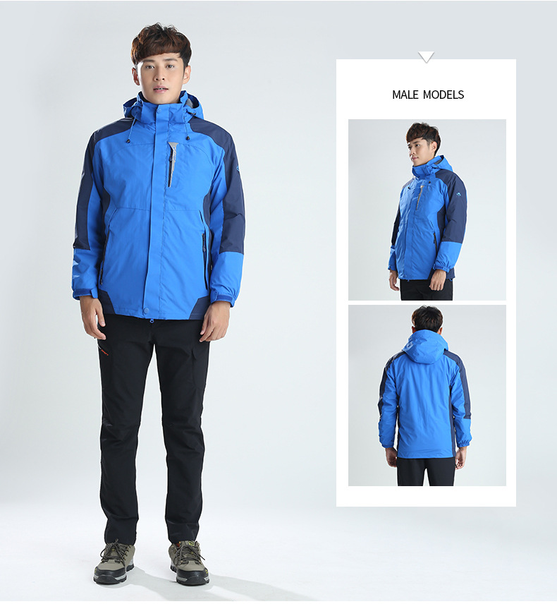 新款三合一冲锋衣定制印logo 户外中长款加羽绒内胆 定做团体服装