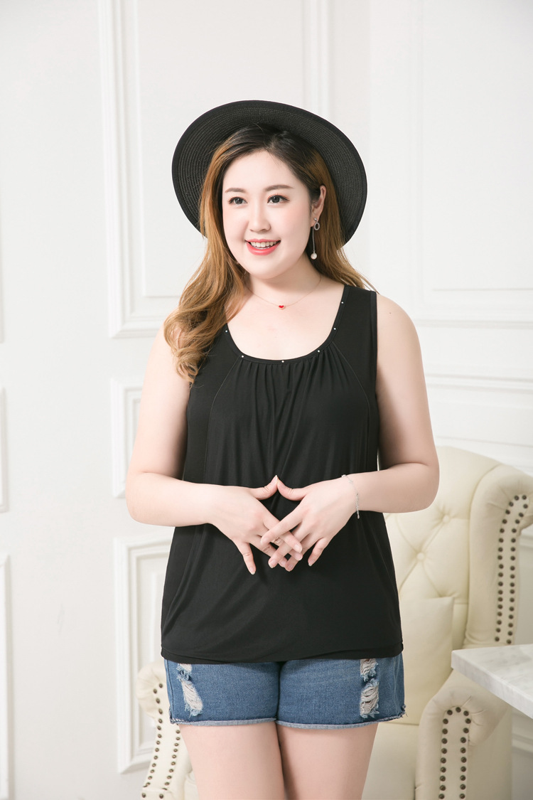 200斤300斤胖mm加肥大码莫代尔烫钻不显肚子背心 吊带 一件代发