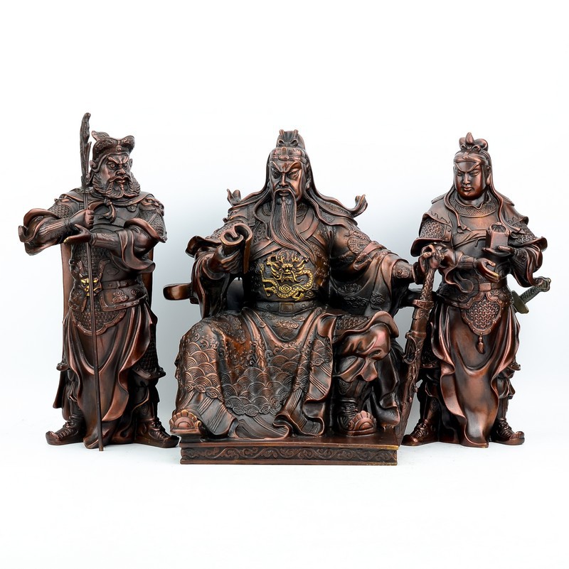 批发精工纯铜 关羽看书忠义春秋关公 周仓关平 大小号武财神摆件