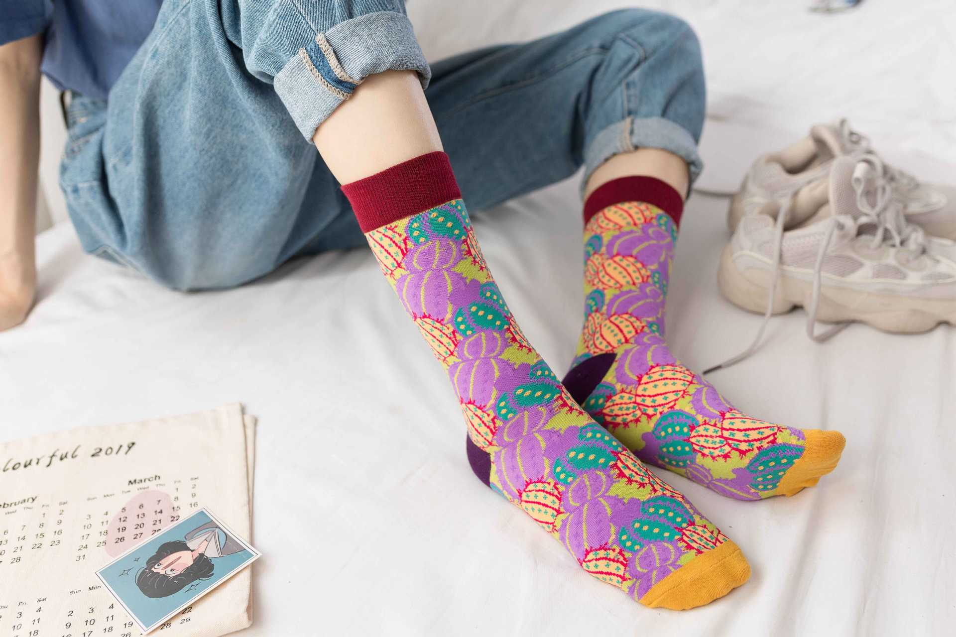 欧美时尚高筒潮袜小腿袜 全棉女士中筒 潮流高帮女袜运动袜情侣袜