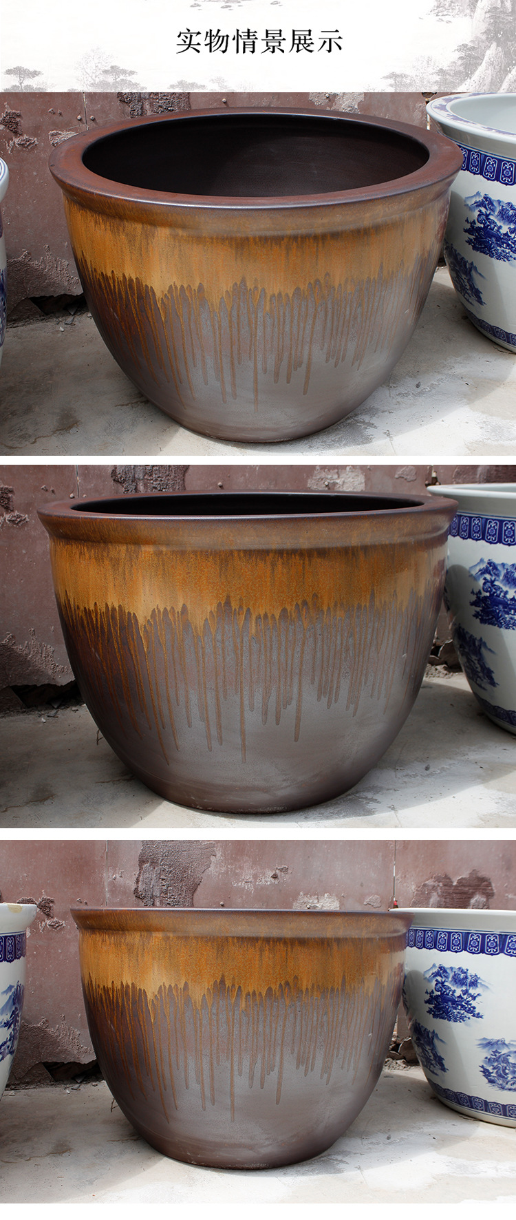 批发景德镇陶瓷鱼缸特大颜色釉落地缸手绘老式水缸庭院盆栽