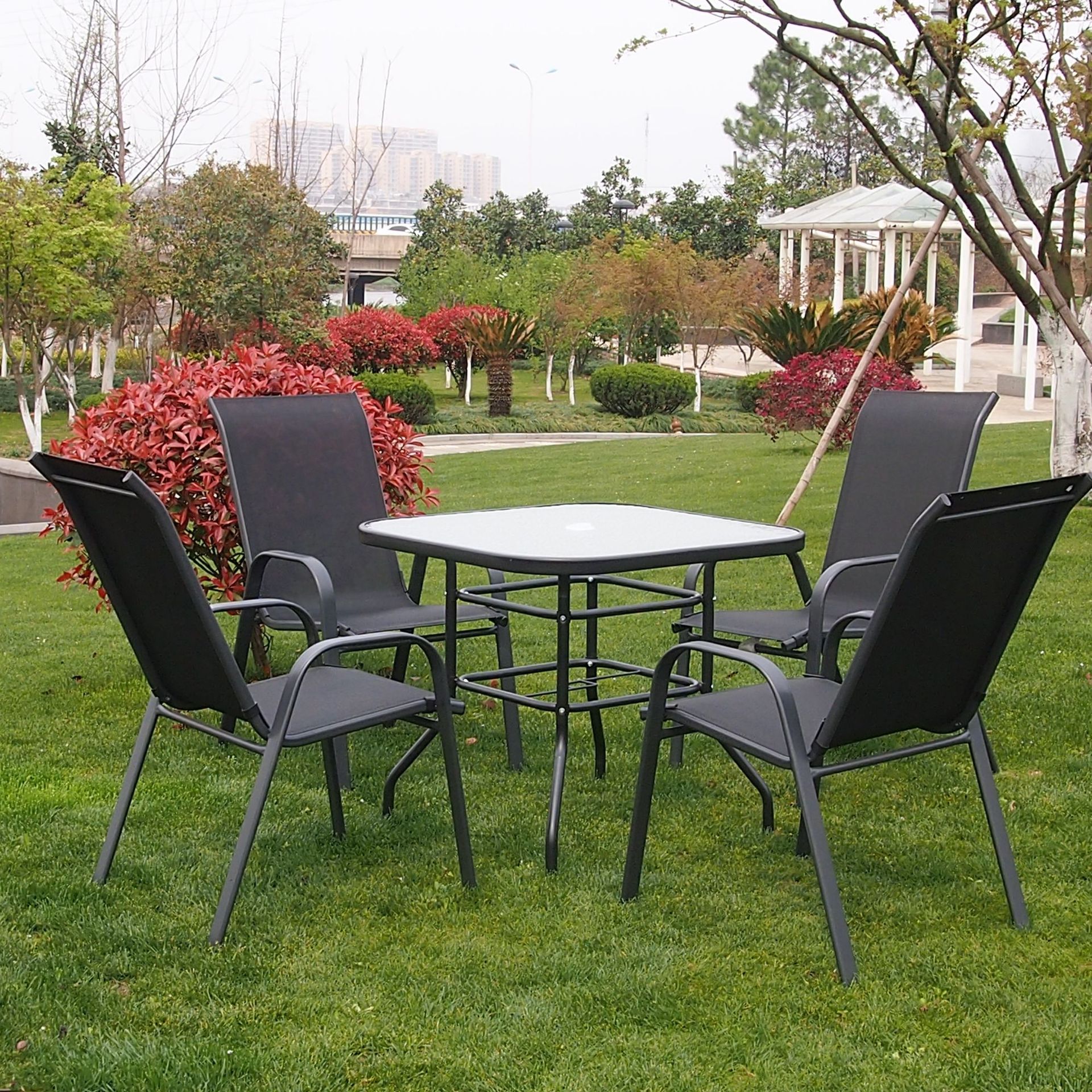 户外休闲桌椅伞组合花园阳台桌椅套装咖啡厅奶茶店特斯林网布桌椅