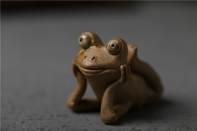 茶道茶宠摆件手捏陶瓷青蛙可养茶搁茶席装饰礼佛蛙雕塑青蛙茶玩