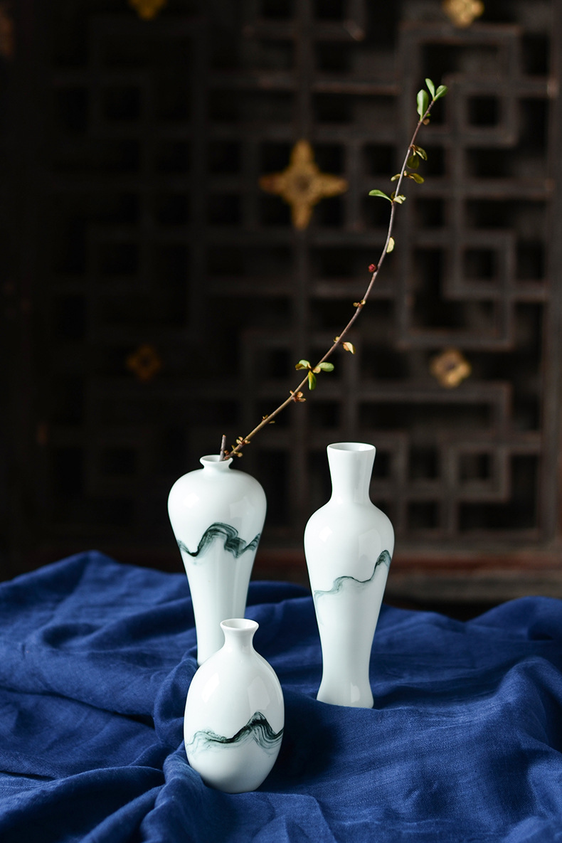做旧水墨花瓶干花客厅插花艺新中式禅意陶瓷家居装饰陶罐餐桌摆件