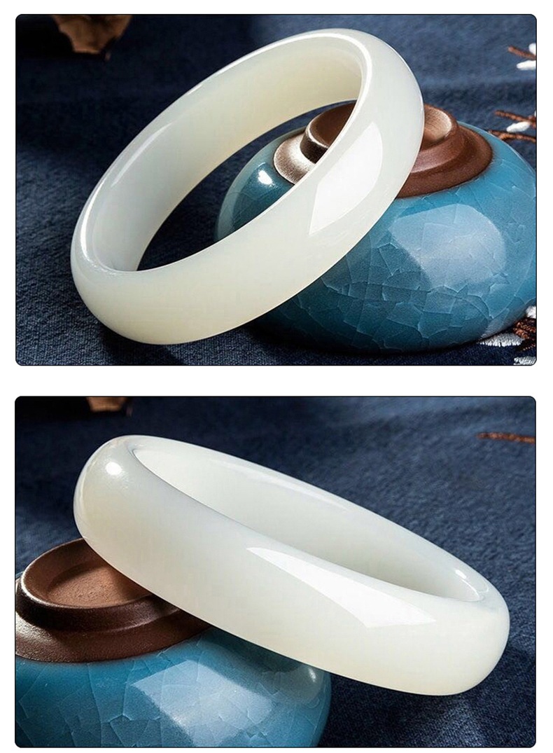 外蒙料白玉手镯 女款仿和田玉细料玉手镯送女友送妈妈附鉴定证书