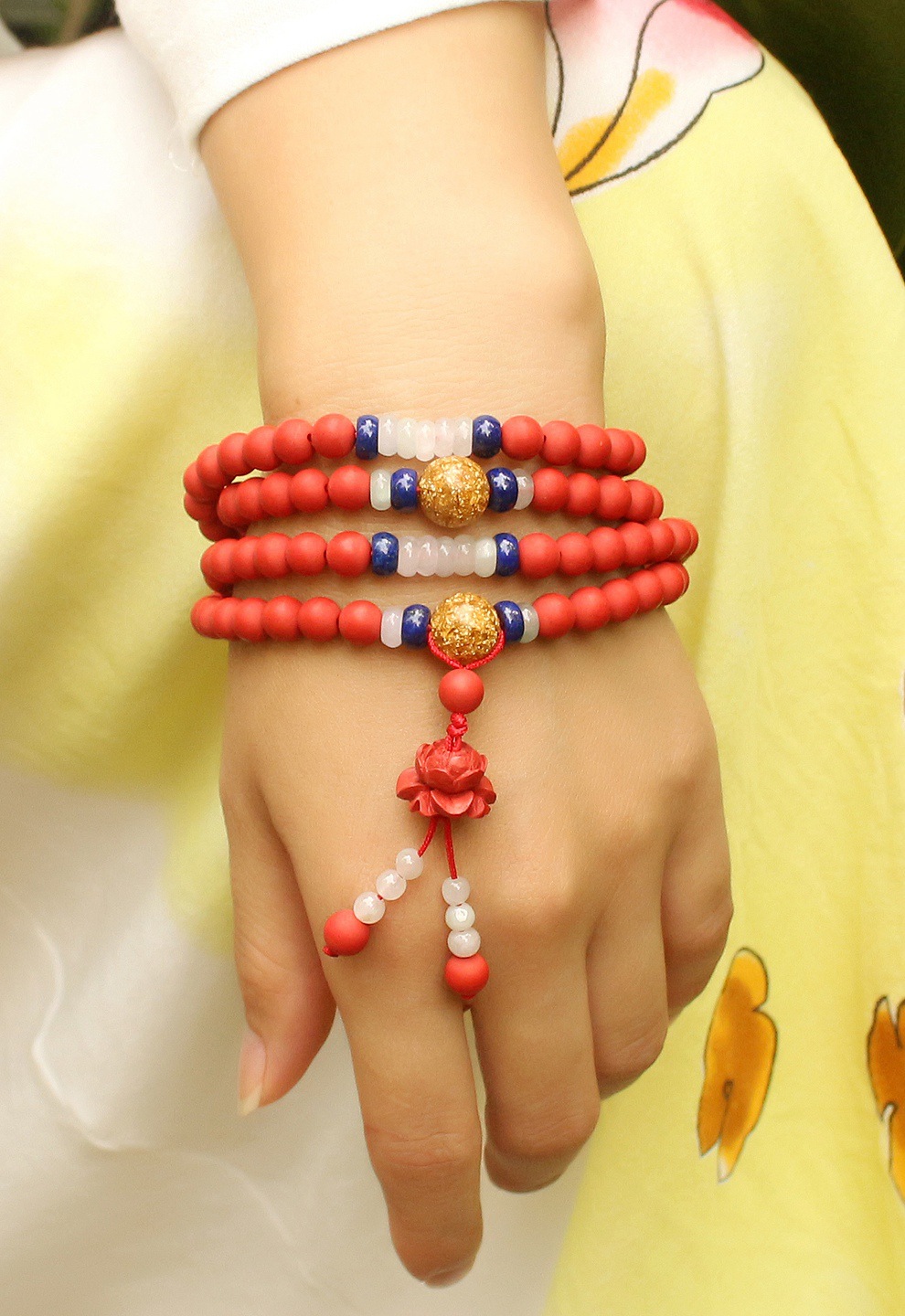 辰世朱砂108颗手串女磨砂圆珠本命年多圈佛珠手链