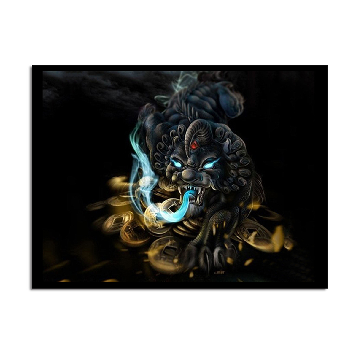 跨境联画amazon lazada现代墙艺术家居装饰绘画 中国风黑化金钱兽