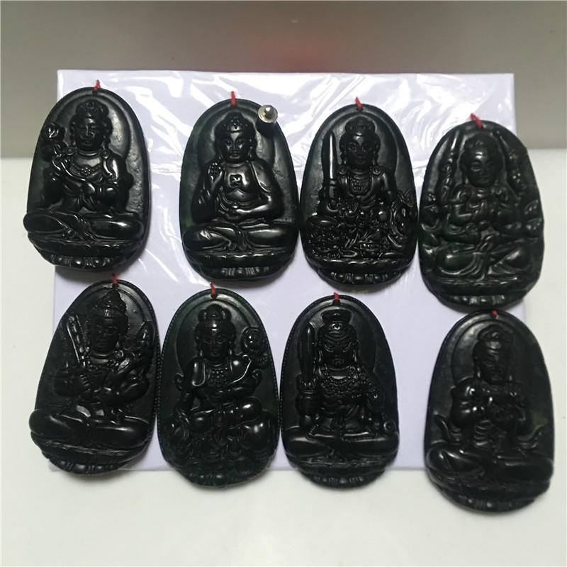 玉石墨绿玉八大守护神挂件墨玉生肖吊坠黑绿玉活磁吸附玉器工艺品