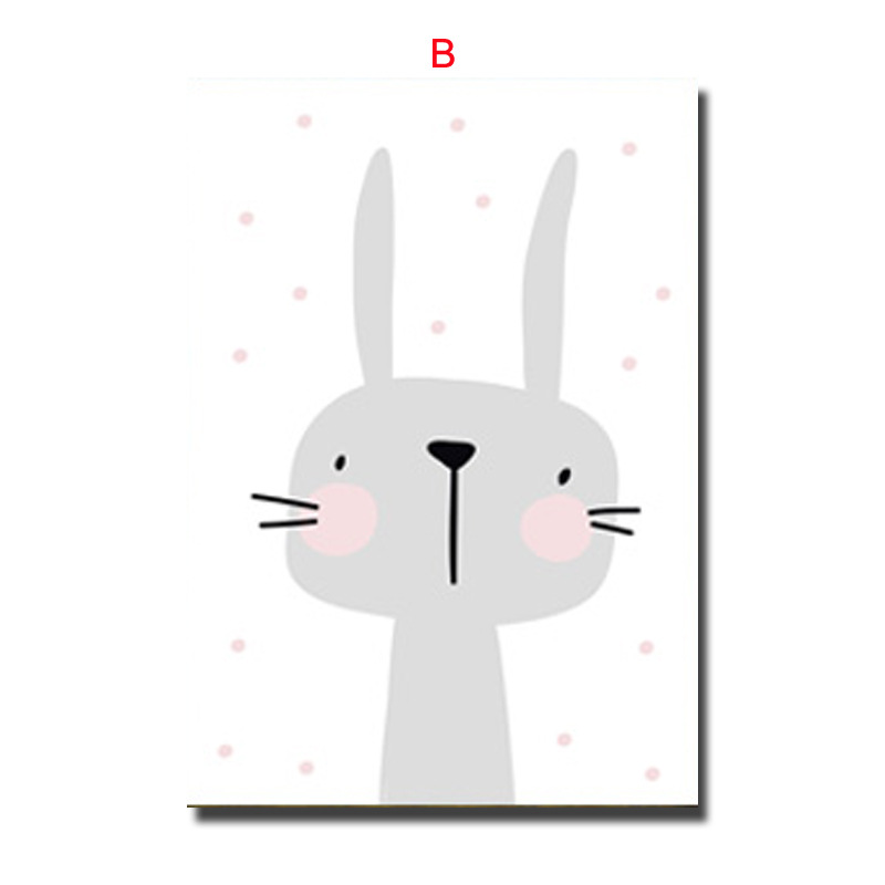 外贸货源北欧简约卡通动物爱心兔子装饰画儿童房卧室帆布喷绘画芯