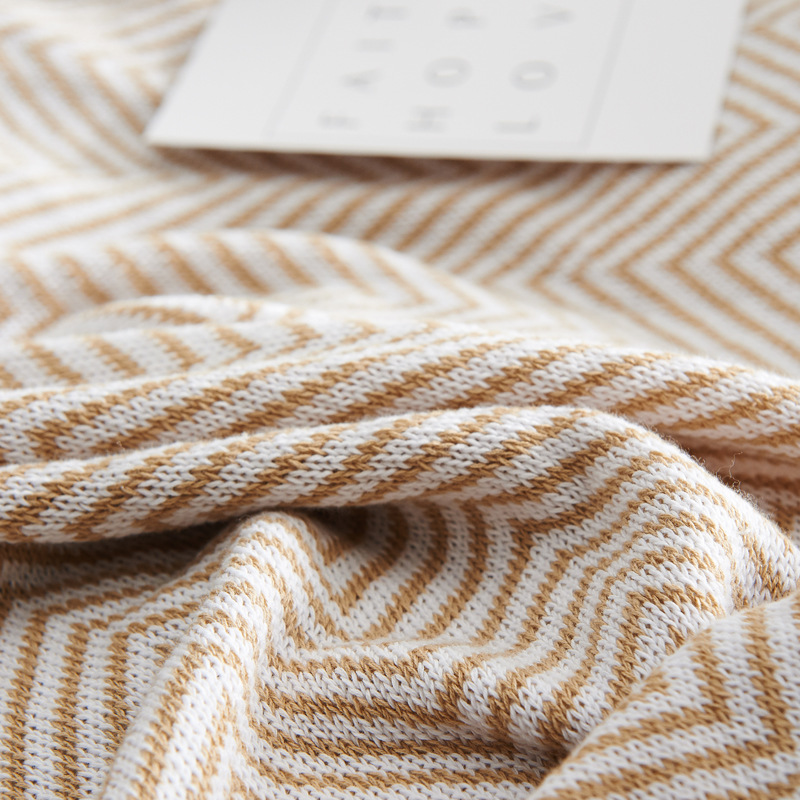 人字纹全棉针织棉线毯休闲毯流苏毯纯棉盖毯空调毯沙发毯