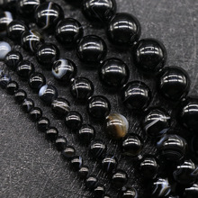 agate黑色条纹玛瑙圆珠散珠子diy串珠手链项链饰品配件半成品批发