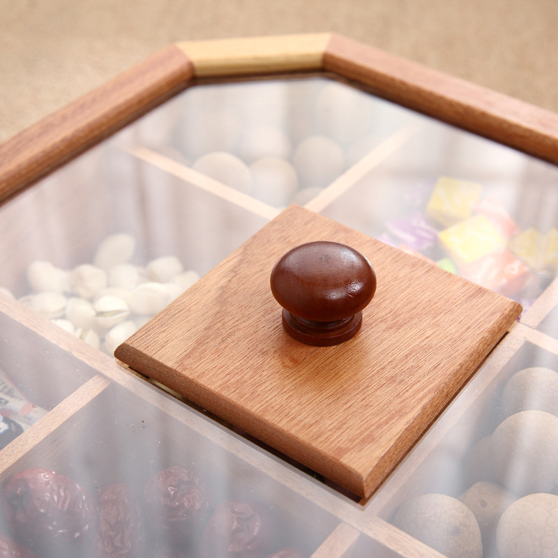 Storage Box Wooden Household Grid with Lid Dried Fruit Nut Box Wooden Jiugongge Candy Box Melon Seeds Snack Box