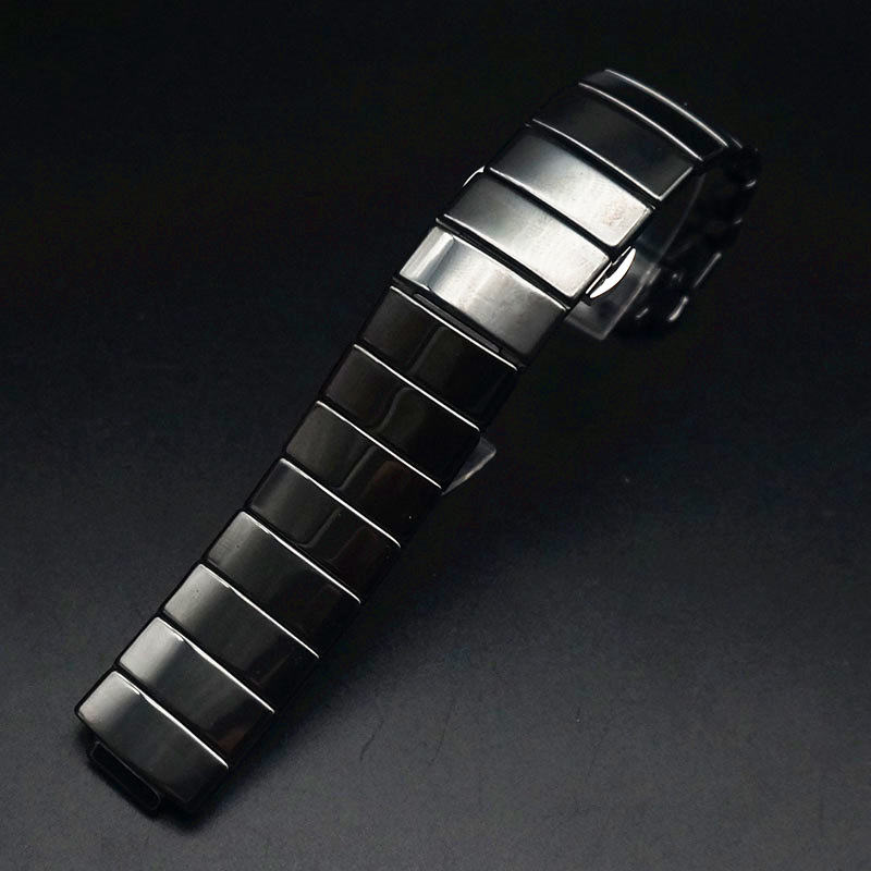 代用表带真系列陶瓷男表带黑色陶瓷手表链白色表凸口 12mm7蝴蝶扣