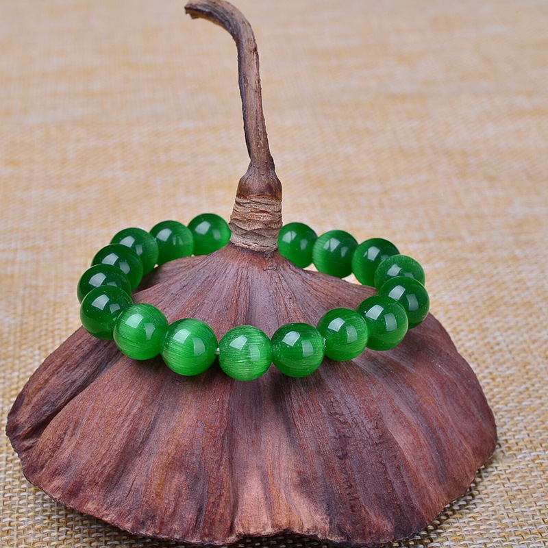 绿色猫眼石手链 纯色猫眼石手串 女士民族风时尚百搭手链