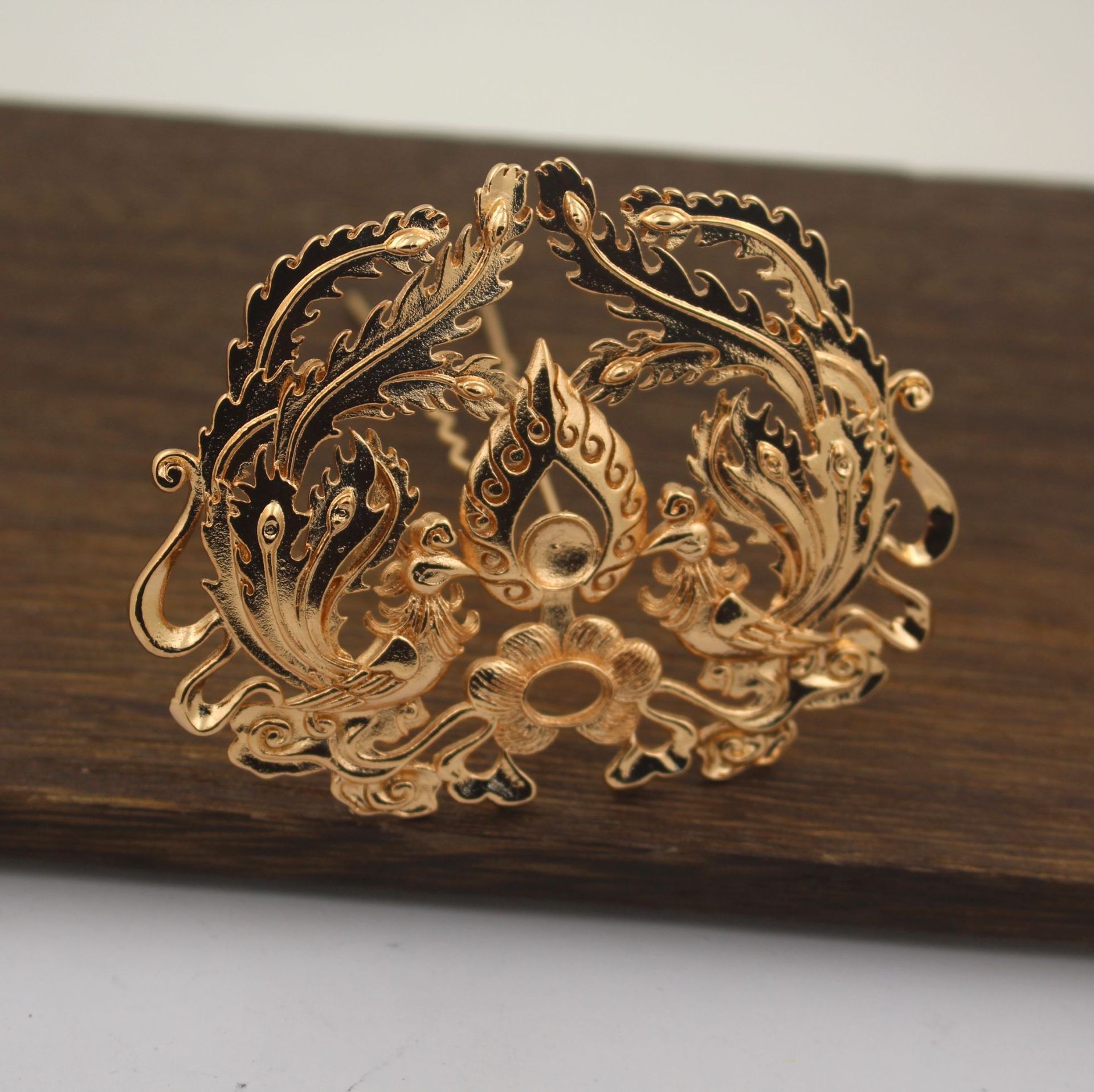 古风铸铜保色金银火凤凰发冠发钗 凤冠头饰发簪材料