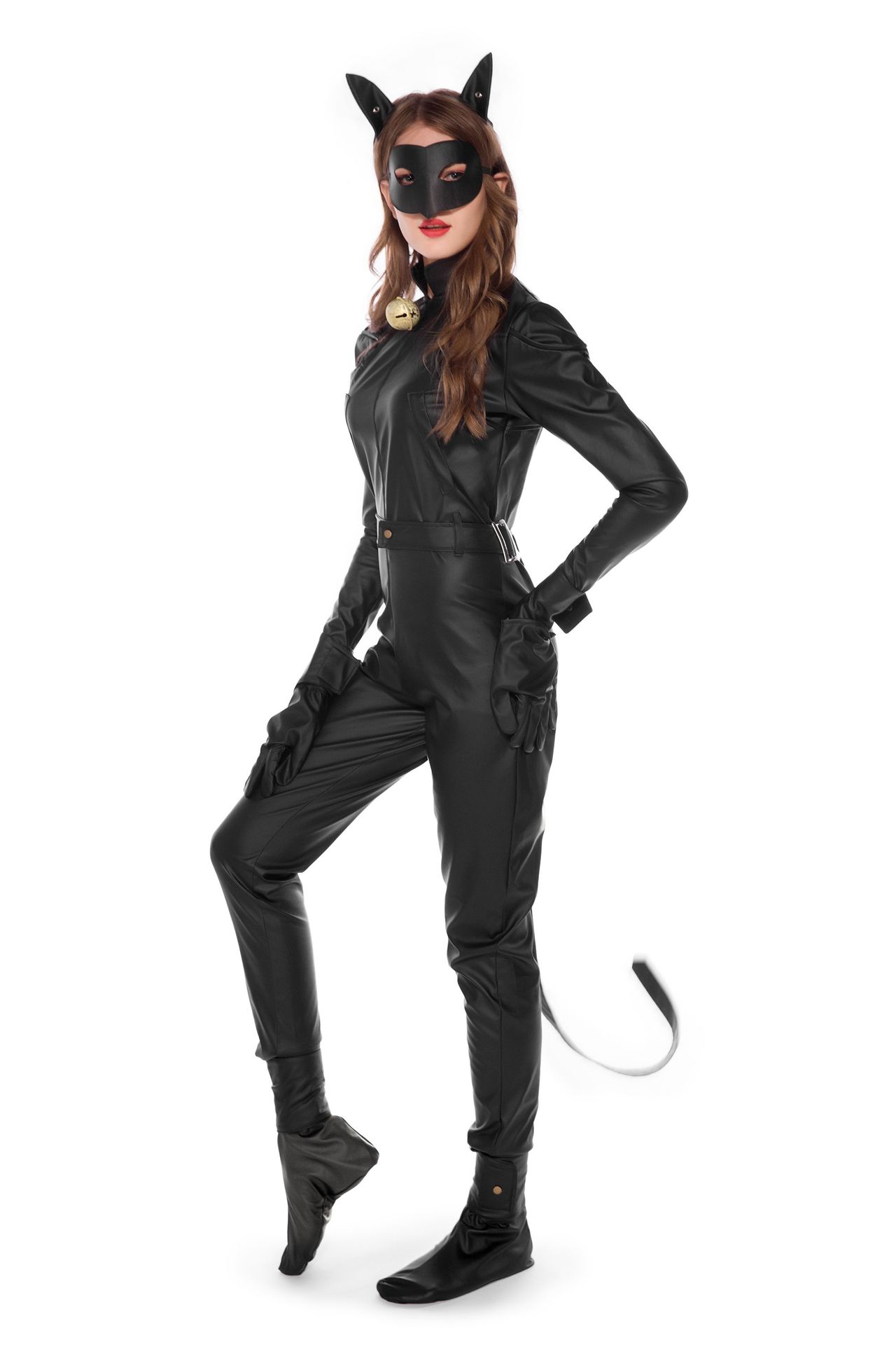 万圣节角色扮演猫女新款制服 ds黑色紧身连体皮衣舞台演出服批发