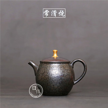 日本进口常滑烧茶壶 昭龙作金顶陶泥后手急须泡茶壶