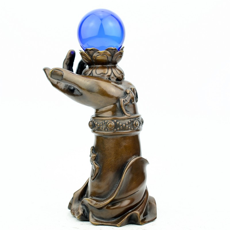 批发精工纯铜 仿古佛手观音菩萨摆件 掌上明珠摆设 球颜色可选