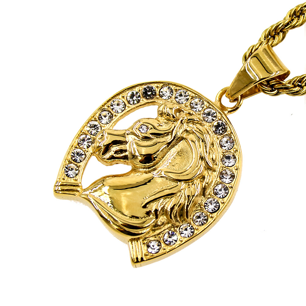 亚马逊跨境热销欧美嘻哈街头风格马头吊坠