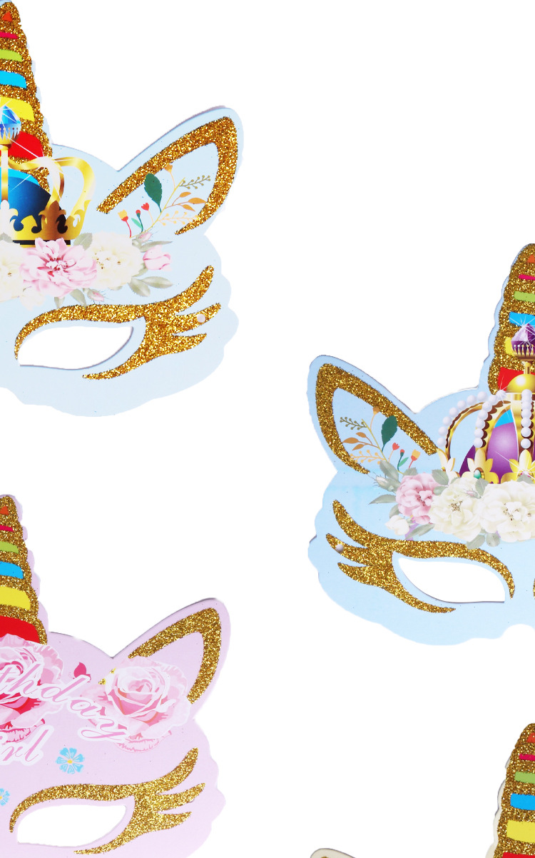 6pcs金粉独角兽面具节日用品 儿童cosplay派对面具 出口道具人物