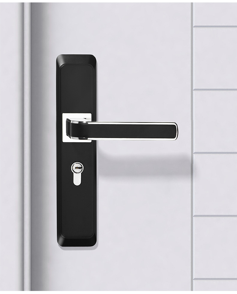 银黑色门锁 卧室房门执手锁室内现代实木锌合金面板门锁 静音锁具