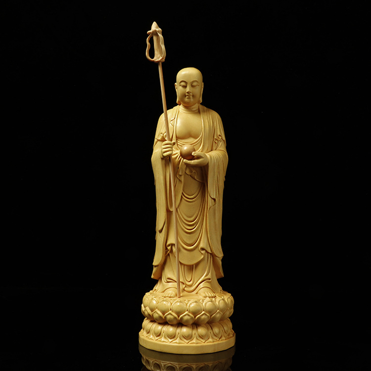 厂家批发直销黄杨木雕地藏王菩萨佛教用品佛堂供奉佛像摆件工艺品
