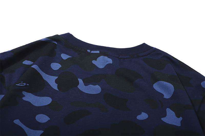 春夏男士迷彩蓝印花字母圆领休闲个性t恤