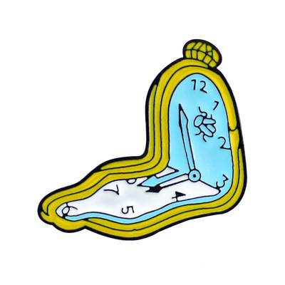 欧美爆款时尚单品扭曲的时钟怀表珍惜时间珐琅胸针合金配饰