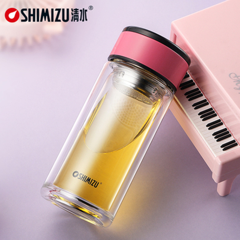 上海清水玻璃杯双层女便携可爱小号水杯男士泡茶杯过滤网杯子8411