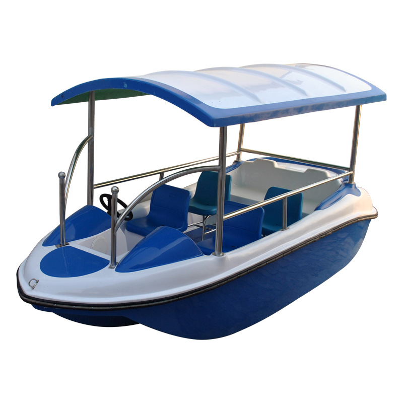新款电动船公园小型游船 水上玻璃钢脚踏船 景区观光游乐船 快艇