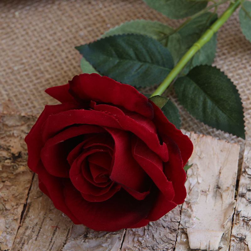 家居爆款特价11色单支绒布玫瑰 外贸婚庆多用装饰高档仿真花