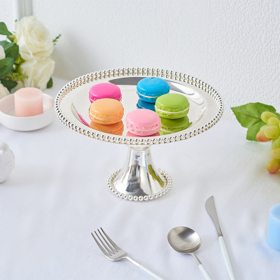 新款欧式高脚银色金属点蛋糕托盘水果架子镀银婚庆生日蛋糕摆台