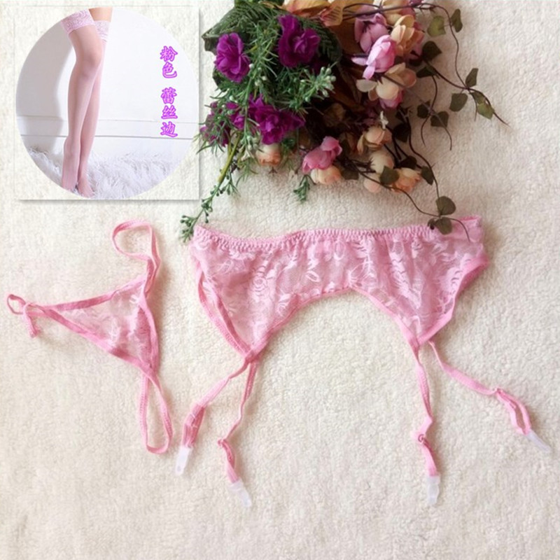 情趣内衣女蕾丝吊带袜加t内裤套装 丁字裤性感诱人长筒袜丝袜网袜