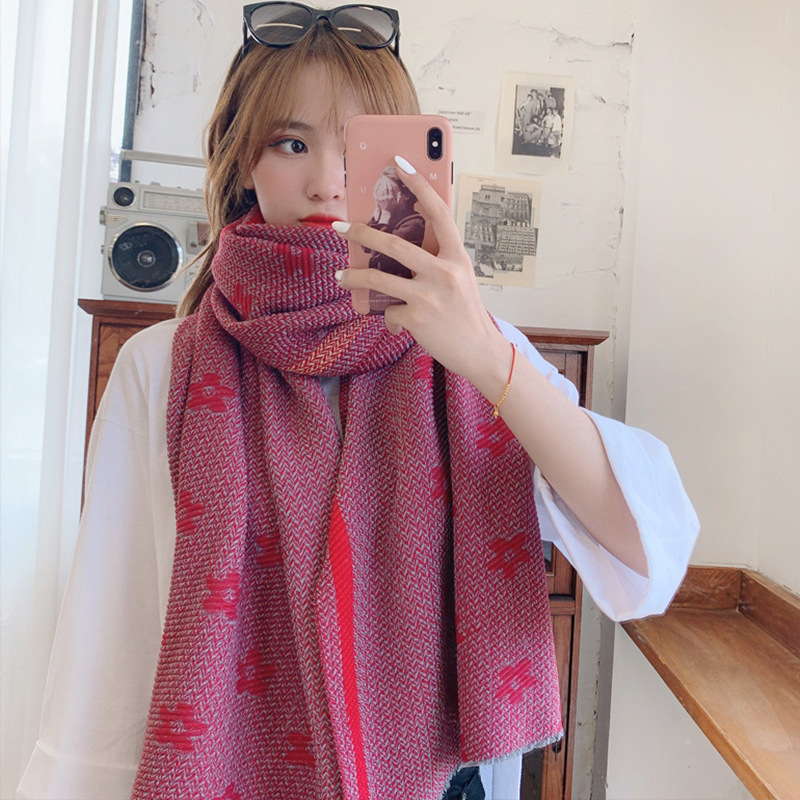 Autumn and Winter New Scarf Women's Cashmere-like Long Warm Scarf Sweet and Colorful Edge Xuan Ya Little Flowers Shawl