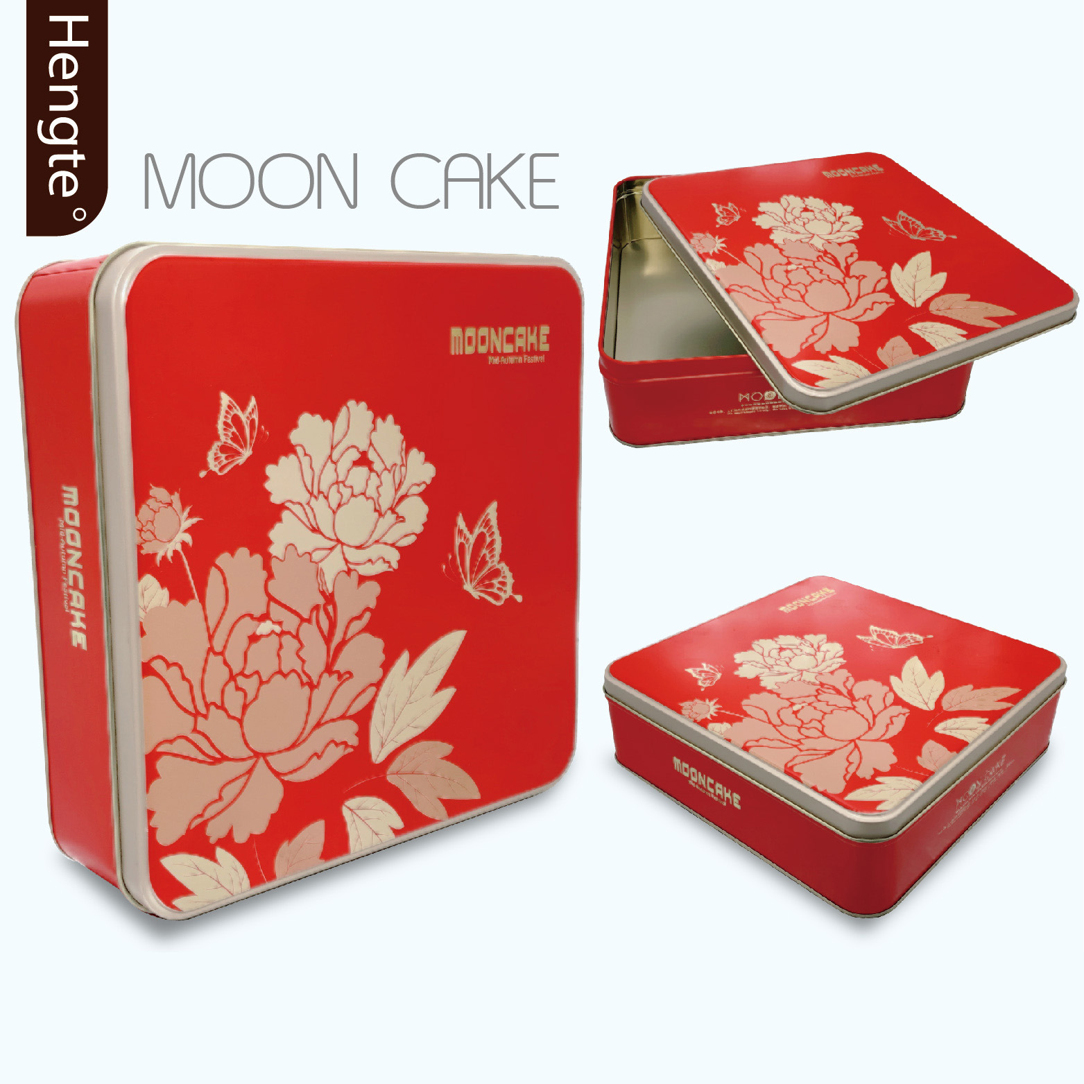4个装中秋月饼盒铁盒包装 红色牡丹马口铁系列包装 铁盒铁罐定制