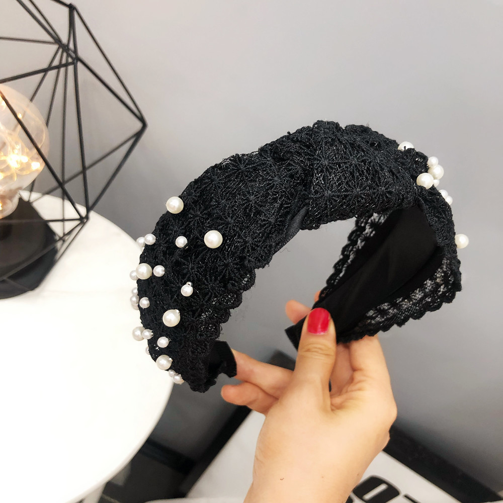 B267 Trendy Hair Accessories Wholesale Lace Lace Knotted Hair Hoop Wide Brim Korean Style Head Buckle Buckle Stud Pearl Korean Style Head Buckle Women