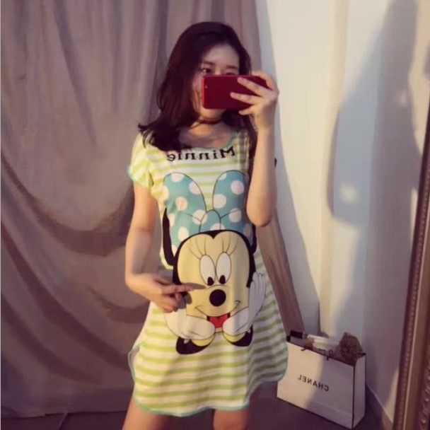 Wholesale Summer Short-Sleeved Milk Silk Cartoon Korean Girl Nightdress Wholesale Cute Taobao Generation Home Wear Pajamas