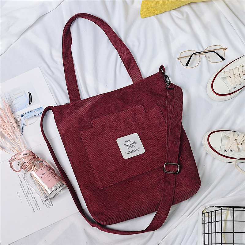 Spring and Summer New Artistic Canvas Bag Women's Shoulder Messenger College Style Student Handheld Corduroy Women's Bag