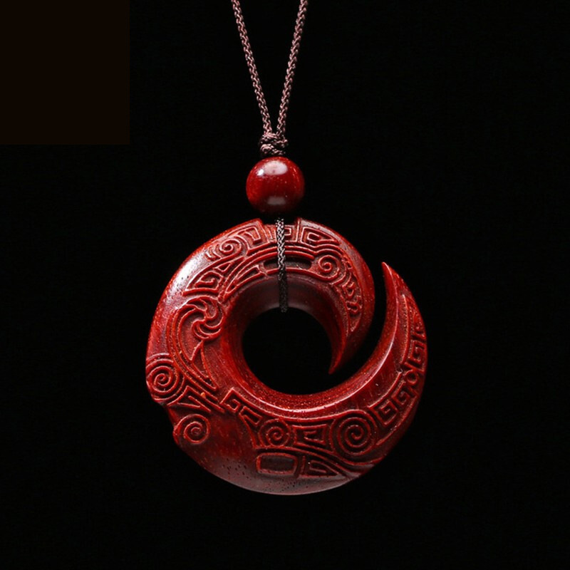 小叶紫檀项链时来运转吊坠女 纯手工雕刻红木转运平安牌 男士挂件