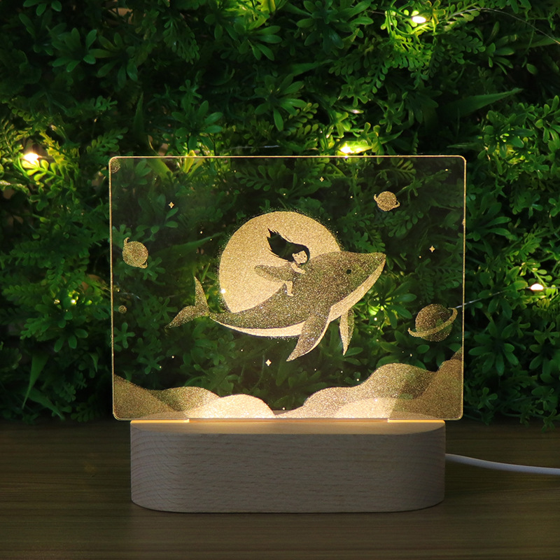 跨境节日礼品创意鲸鱼3d小夜灯 韩式生日礼物usb供电按钮式台灯