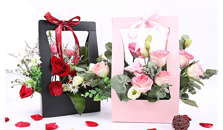 批发花店用品花盒手提花篮纸质防水插花盒子手提盒鲜花包装礼盒