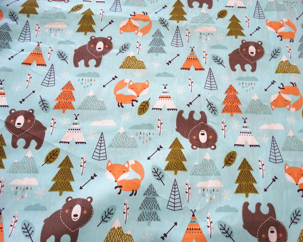 厂家批发全棉纯棉印花卡通布料床品宝宝面料批发1.6米宽 弓箭小熊