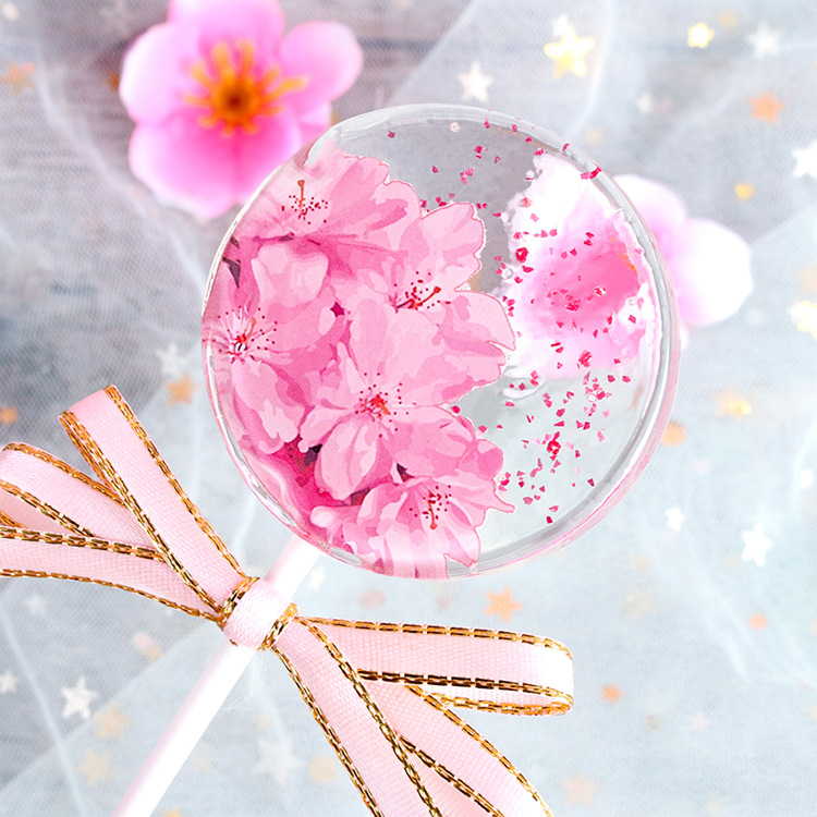 情人节网红水晶烟花手工棒棒糖高颜创意桃花棒棒糖装饰糖果批发